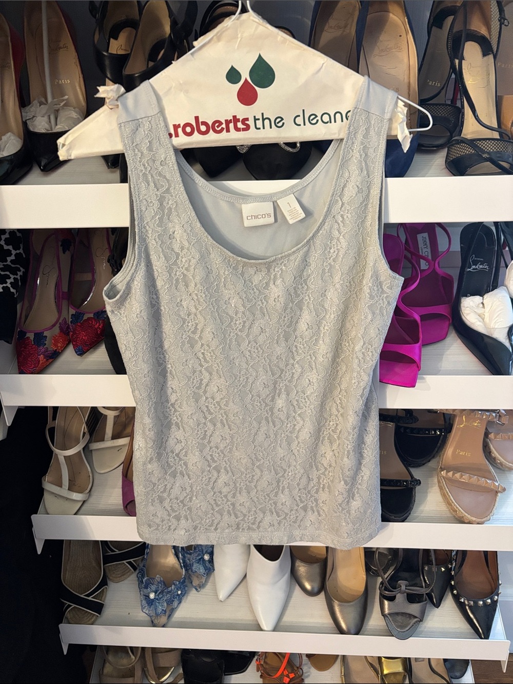 Chico's Light Gray Lace Overlay Sleeveless Tank